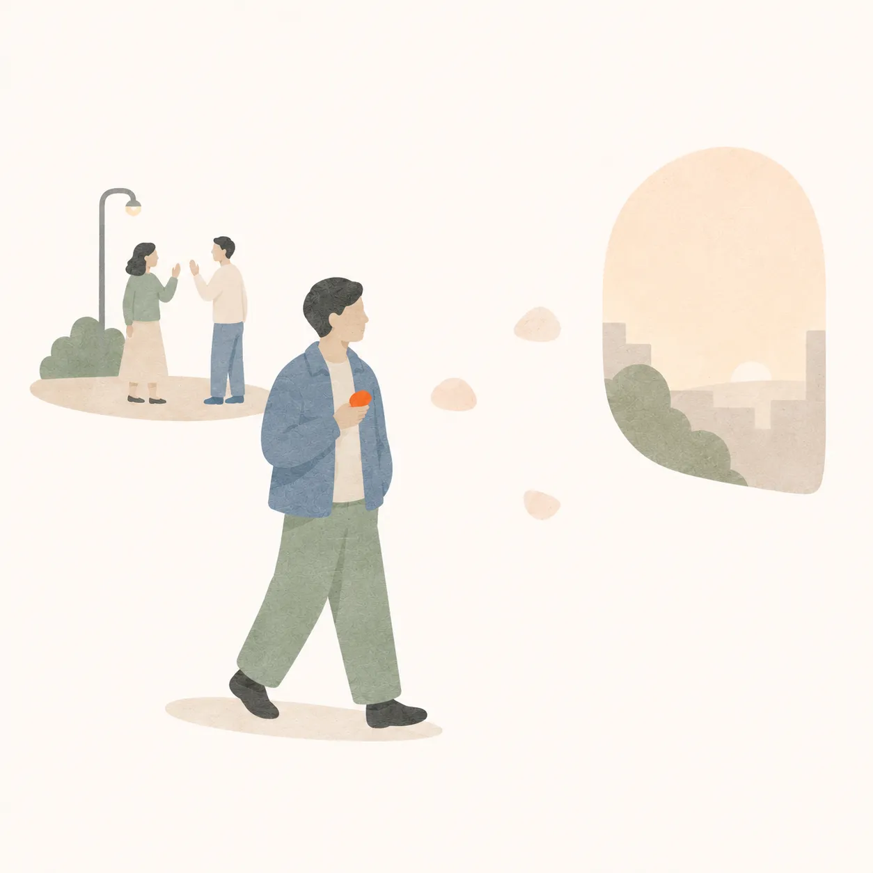 街を歩きながら、さっき会った人のことを思い出している人